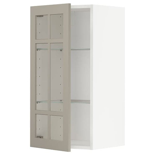 METOD - Wall cabinet w shelves/glass door, white/Stensund beige, 40x80 cm
