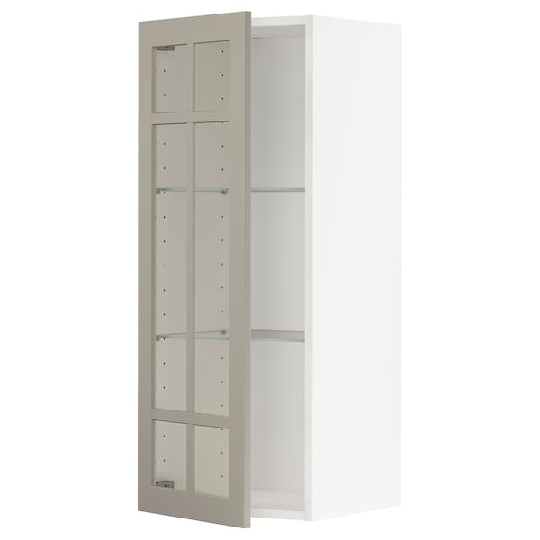 Ikea METOD - Wall cabinet w shelves/glass door, white/Stensund beige, 40x100 cm