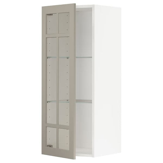 Ikea METOD - Wall cabinet w shelves/glass door, white/Stensund beige, 40x100 cm