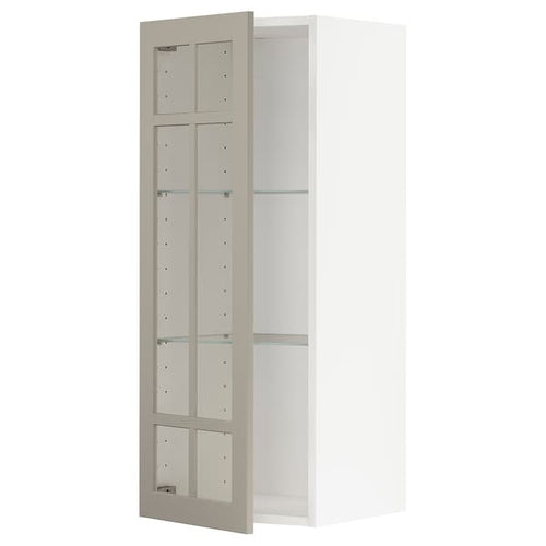 METOD - Wall cabinet w shelves/glass door, white/Stensund beige, 40x100 cm