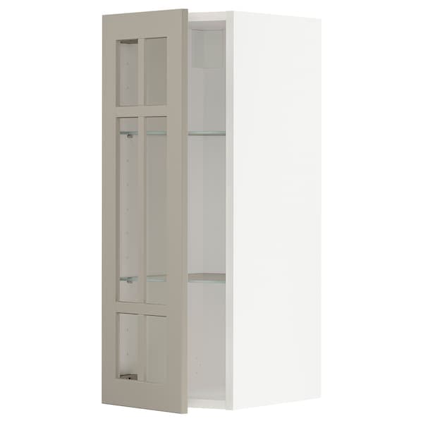 Ikea METOD - Wall cabinet w shelves/glass door, white/Stensund beige, 30x80 cm