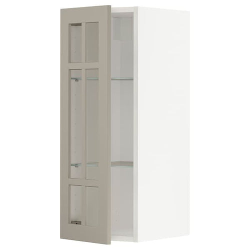 METOD - Wall cabinet w shelves/glass door, white/Stensund beige, 30x80 cm