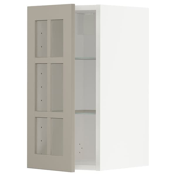 METOD - Wall cabinet w shelves/glass door, white/Stensund beige, 30x60 cm - best price from Maltashopper.com 99463845