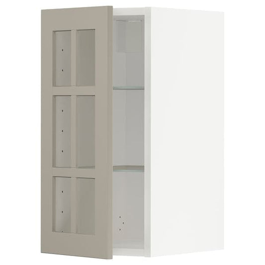 Ikea METOD - Wall cabinet w shelves/glass door, white/Stensund beige, 30x60 cm