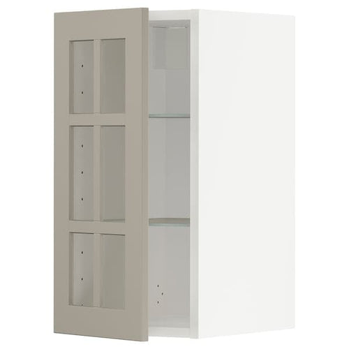 METOD - Wall cabinet w shelves/glass door, white/Stensund beige, 30x60 cm