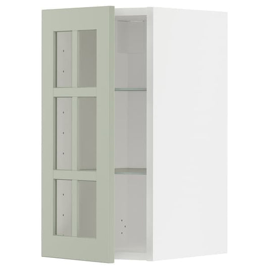 Ikea METOD - Wall cabinet w shelves/glass door, white/Stensund light green, 30x60 cm