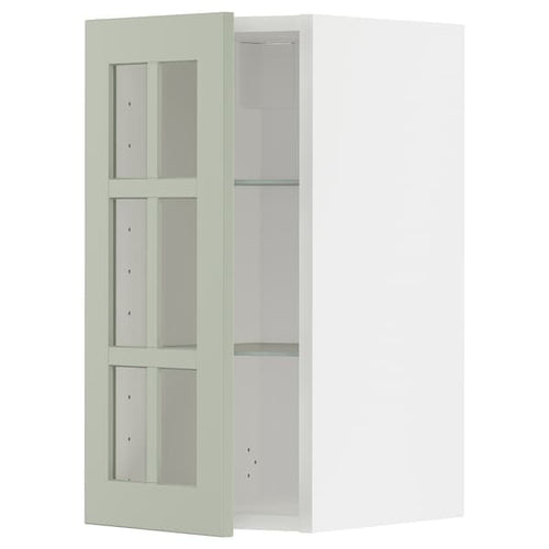 METOD - Wall cabinet w shelves/glass door, white/Stensund light green, 30x60 cm