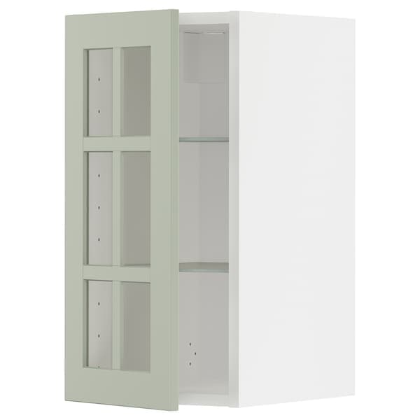 METOD - Wall cabinet w shelves/glass door, white/Stensund light green, 30x60 cm