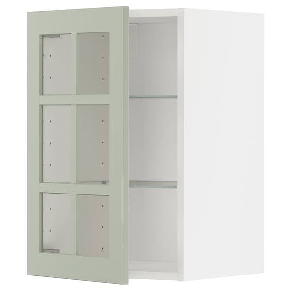 METOD - Wall cabinet w shelves/glass door, white/Stensund light green, 40x60 cm - best price from Maltashopper.com 49486986