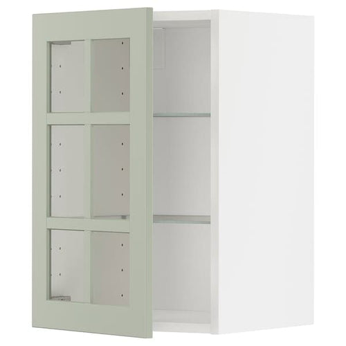 METOD - Wall cabinet w shelves/glass door, white/Stensund light green, 40x60 cm