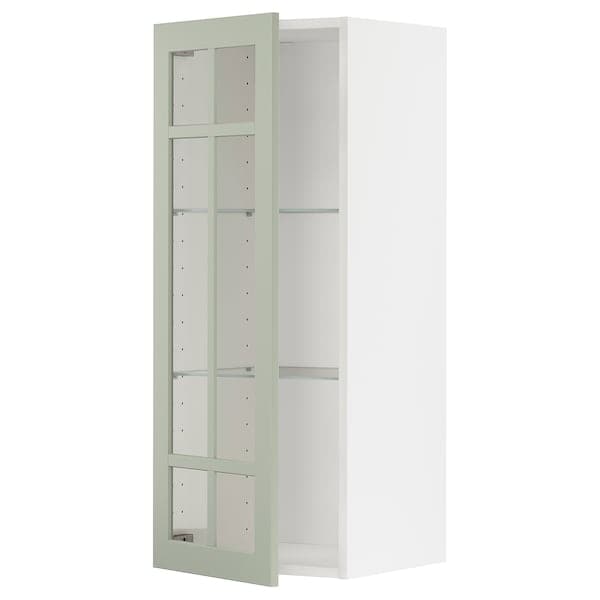 METOD - Wall cabinet w shelves/glass door, white/Stensund light green, 40x100 cm - best price from Maltashopper.com 49487269