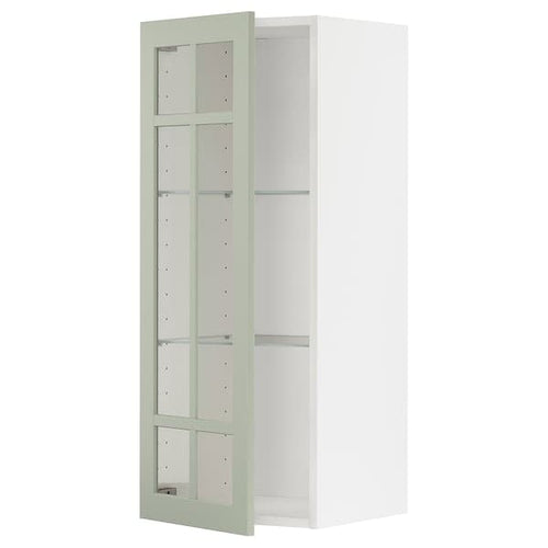 METOD - Wall cabinet w shelves/glass door, white/Stensund light green, 40x100 cm