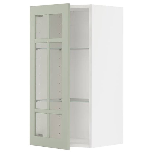 METOD - Wall cabinet w shelves/glass door, white/Stensund light green, 40x80 cm - best price from Maltashopper.com 79487296