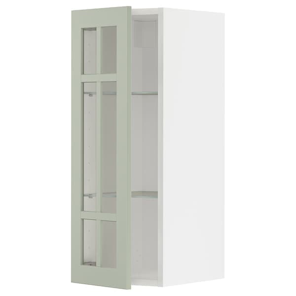 METOD - Wall cabinet w shelves/glass door, white/Stensund light green, 30x80 cm - best price from Maltashopper.com 89486357