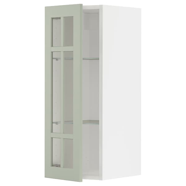 METOD - Wall cabinet w shelves/glass door, white/Stensund light green, 30x80 cm - best price from Maltashopper.com 89486357