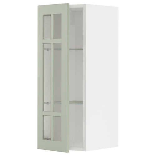 METOD - Wall cabinet w shelves/glass door, white/Stensund light green, 30x80 cm