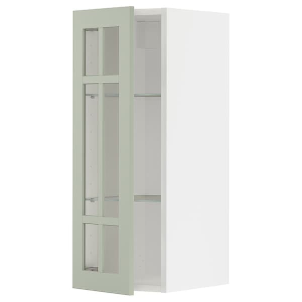 METOD - Wall cabinet w shelves/glass door, white/Stensund light green, 30x80 cm