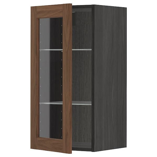 Ikea METOD - Wall cabinet w shelves/glass door, black Enköping/brown walnut effect, 40x80 cm