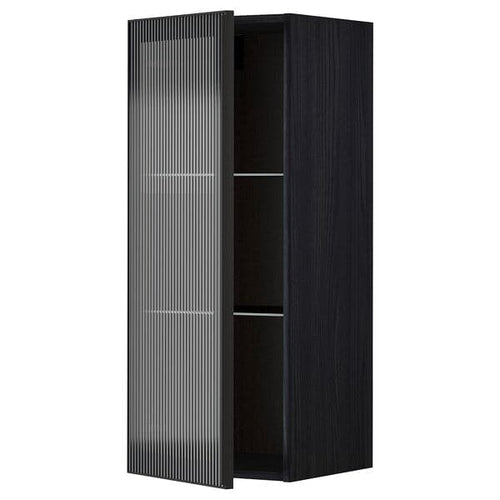 METOD - Wall cabinet w shelves/glass door, black/Hejsta anthracite reeded glass, 40x100 cm