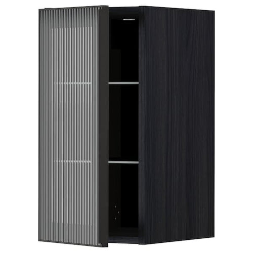 METOD - Wall cabinet w shelves/glass door, black/Hejsta anthracite reeded glass, 30x60 cm