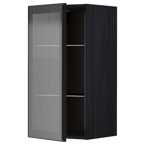 METOD - Wall cabinet w shelves/glass door, black/Hejsta anthracite reeded glass, 40x80 cm
