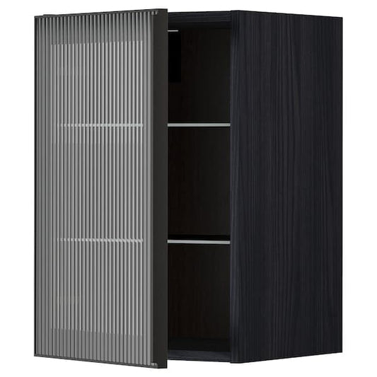Ikea METOD - Wall cabinet w shelves/glass door, black/Hejsta anthracite reeded glass, 40x60 cm
