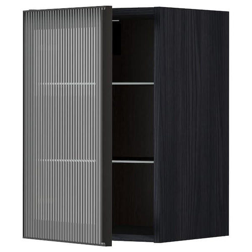METOD - Wall cabinet w shelves/glass door, black/Hejsta anthracite reeded glass, 40x60 cm