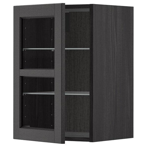 METOD - Wall cabinet w shelves/glass door, black/Lerhyttan black stained, 40x60 cm
