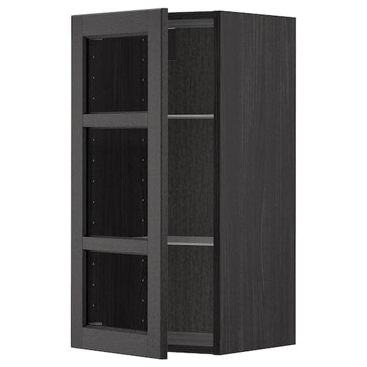 Ikea METOD - Wall cabinet w shelves/glass door, black/Lerhyttan black stained, 40x80 cm