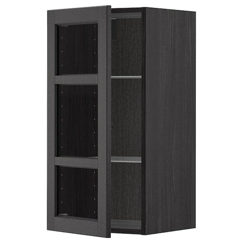 METOD - Wall cabinet w shelves/glass door, black/Lerhyttan black stained, 40x80 cm