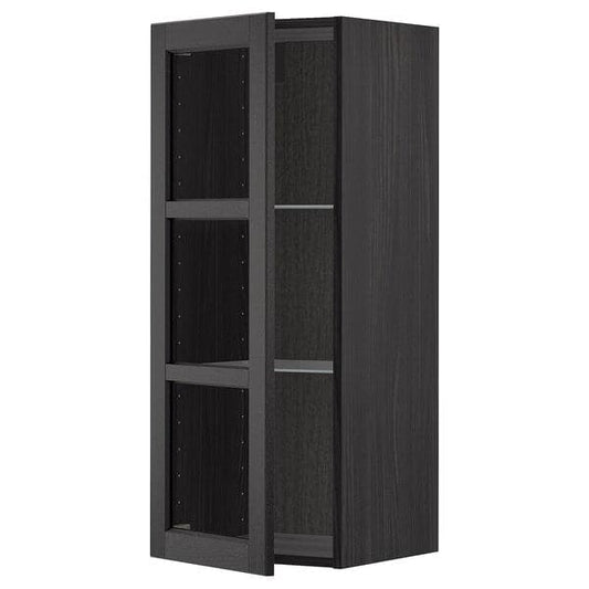 Ikea METOD - Wall cabinet w shelves/glass door, black/Lerhyttan black stained, 40x100 cm