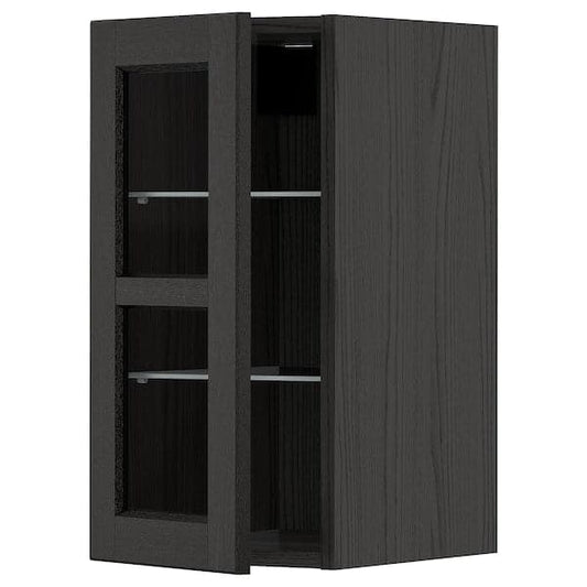 Ikea METOD - Wall cabinet w shelves/glass door, black/Lerhyttan black stained, 30x60 cm