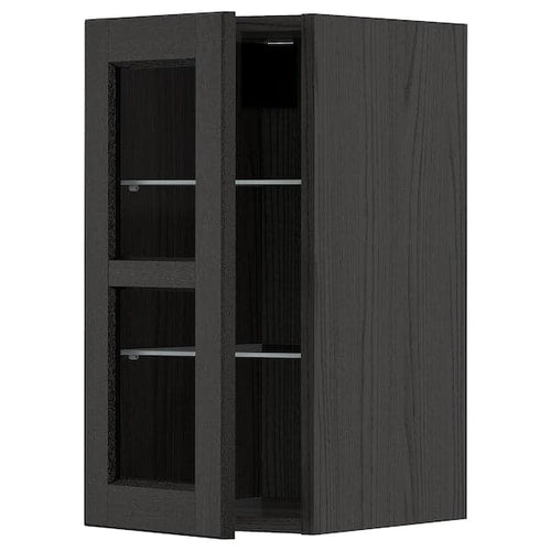 METOD - Wall cabinet w shelves/glass door, black/Lerhyttan black stained, 30x60 cm