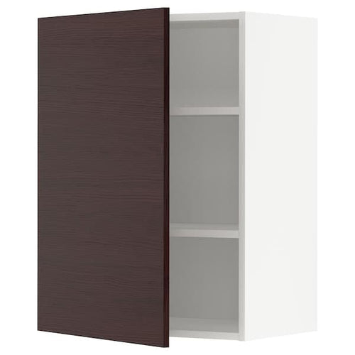 METOD - Wall cabinet with shelves, white Askersund/dark brown ash effect, 60x80 cm