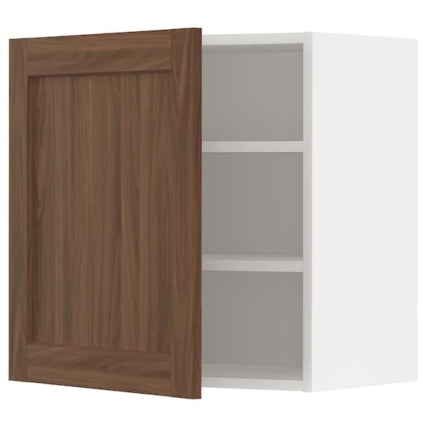 METOD - Wall cabinet with shelves, white Enköping/brown walnut effect, 60x60 cm