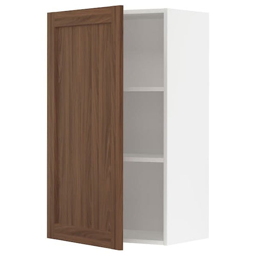 METOD - Wall cabinet with shelves, white Enköping/brown walnut effect, 60x100 cm
