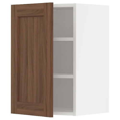 METOD - Wall cabinet with shelves, white Enköping/brown walnut effect, 40x60 cm