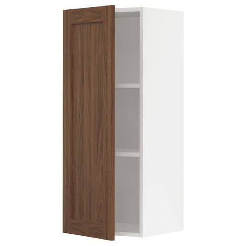 METOD - Wall cabinet with shelves, white Enköping/brown walnut effect, 40x100 cm