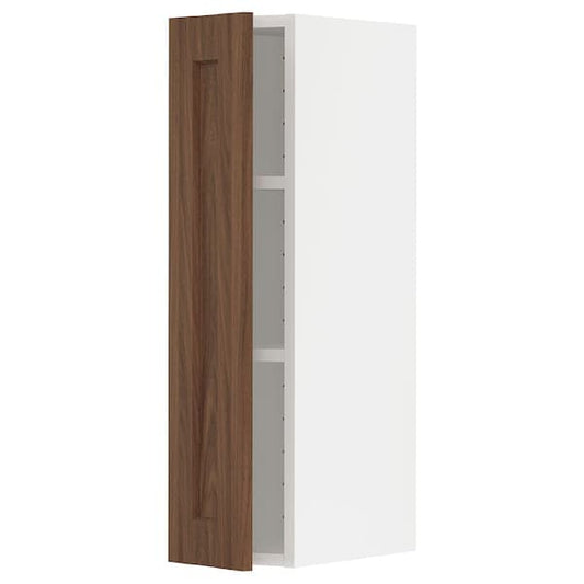 METOD - Wall cabinet with shelves, white Enköping/brown walnut effect, 20x80 cm - best price from Maltashopper.com 59475143