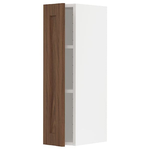 METOD - Wall cabinet with shelves, white Enköping/brown walnut effect, 20x80 cm