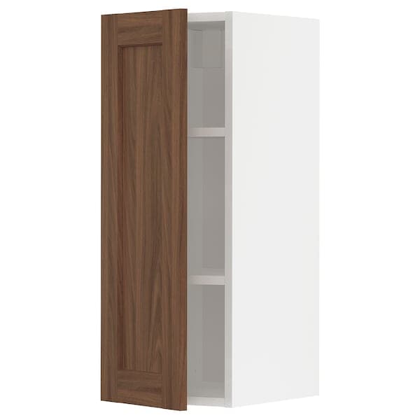 METOD - Wall cabinet with shelves, white Enköping/brown walnut effect, 30x80 cm - best price from Maltashopper.com 69475128