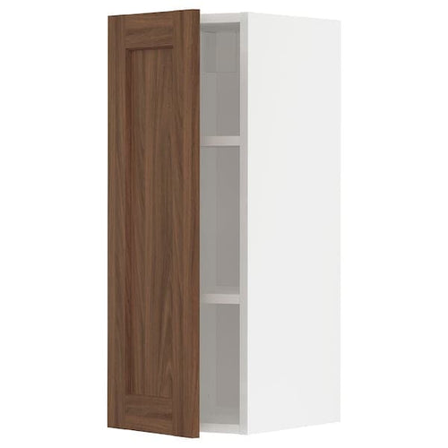 METOD - Wall cabinet with shelves, white Enköping/brown walnut effect, 30x80 cm