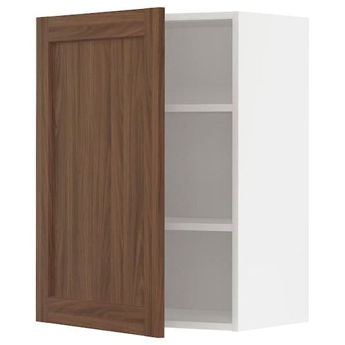 METOD - Wall cabinet with shelves, white Enköping/brown walnut effect, 60x80 cm
