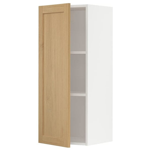METOD wall cabinet with shelves, white/Forsbacka oak, 40x100 cm