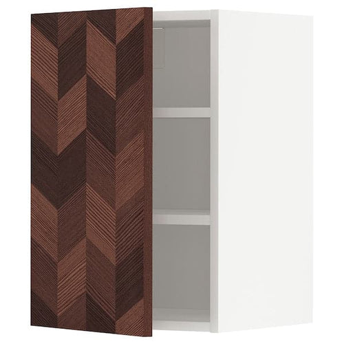 METOD - Wall cabinet with shelves, white Hasslarp/brown patterned ,