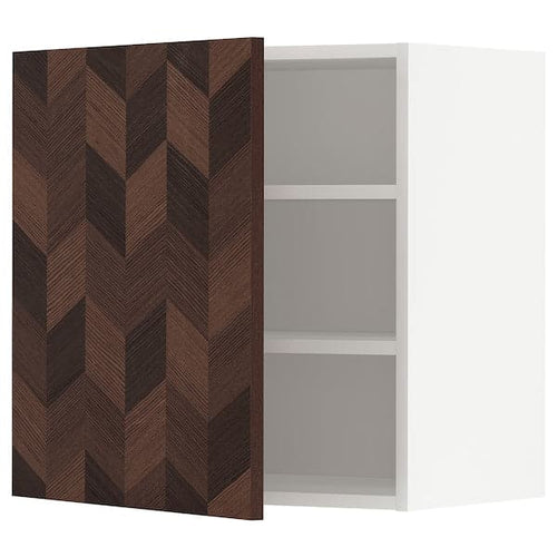 METOD - Wall cabinet with shelves, white Hasslarp/brown patterned, 60x60 cm