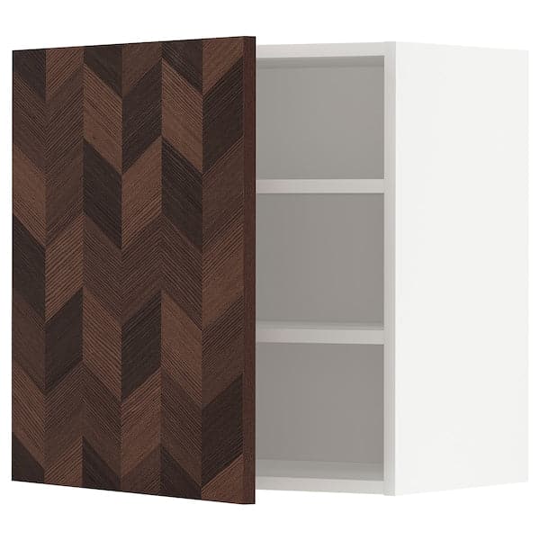 METOD - Wall cabinet with shelves, white Hasslarp/brown patterned, 60x60 cm