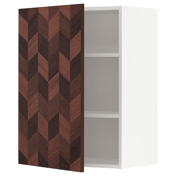 METOD - Wall cabinet with shelves, white Hasslarp/brown patterned, 60x80 cm