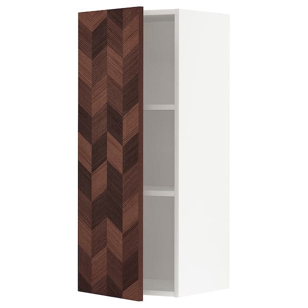 METOD - Wall cabinet with shelves, white Hasslarp/brown patterned , 40x100 cm - best price from Maltashopper.com 29460807