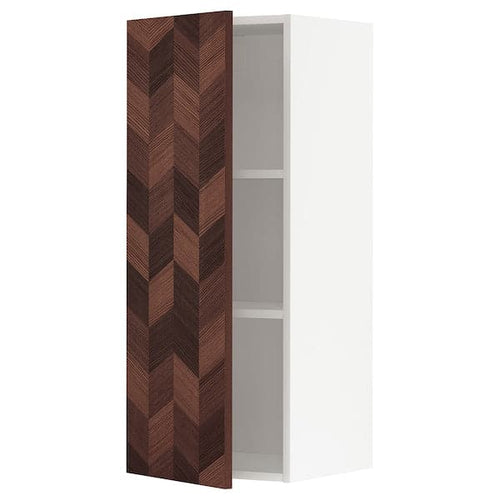 METOD - Wall cabinet with shelves, white Hasslarp/brown patterned , 40x100 cm